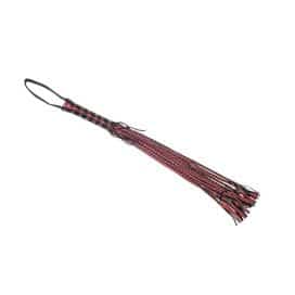 red and black corset flogger