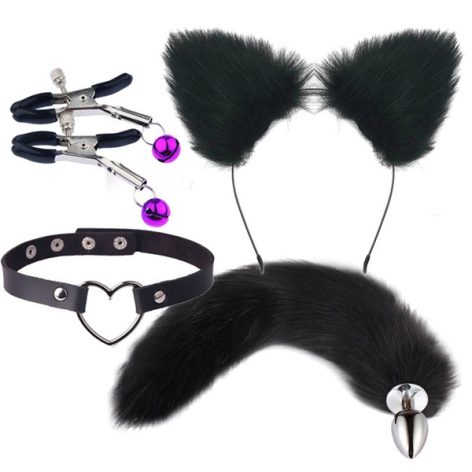 black fluffy bondage cosplay kit