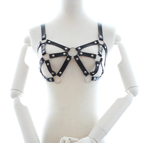 female leather bondage bra