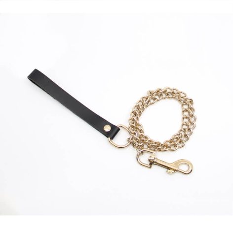 luxury leather chain and lead gold