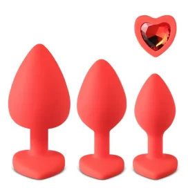 shop red silicone heart jewel plug set at sinderellas.com.au