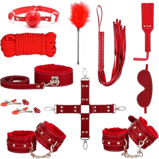 shop red 11 piece bondage set at sinderellas.com.au